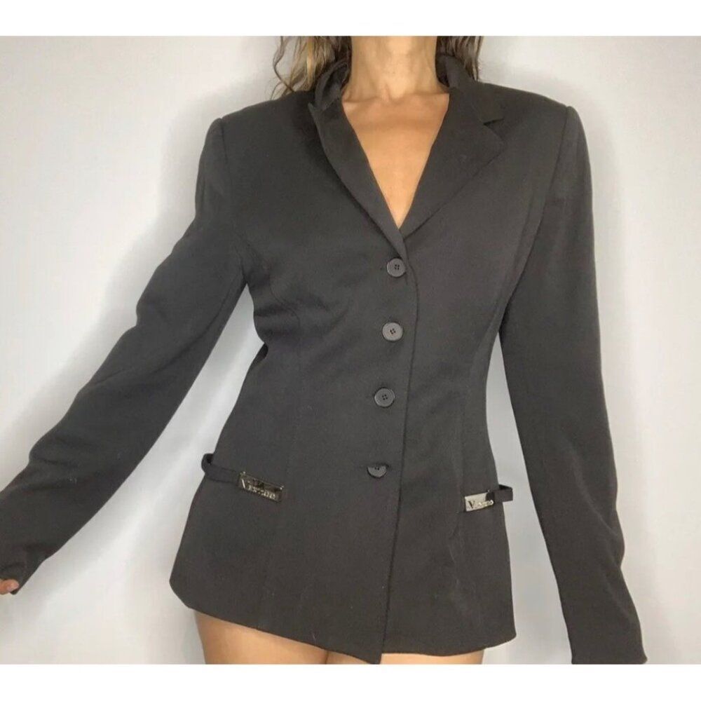 Vertigo Petite Women Black Long Sleeve Blazer With Sliver Tone Hardware Size 6P